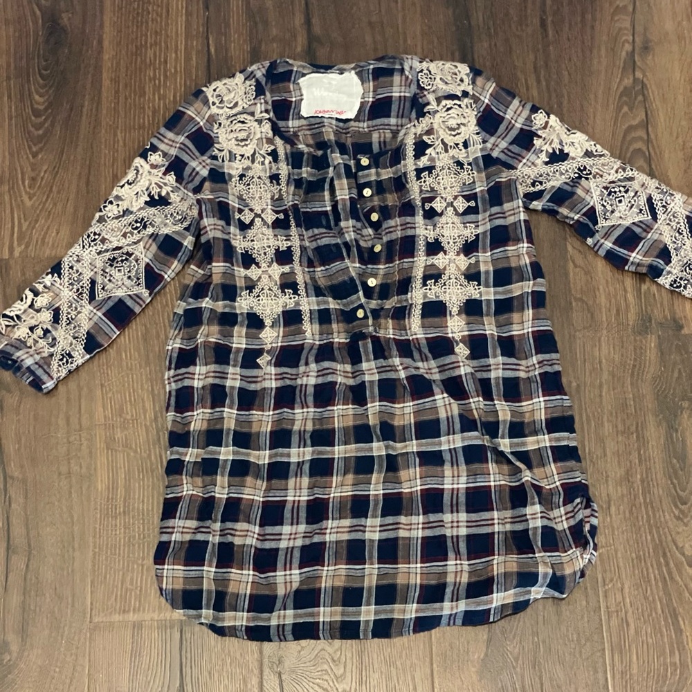 3 J Johnny Was Workshop Embroidered Tunic Women’s 3/4 Sleeve Plaid